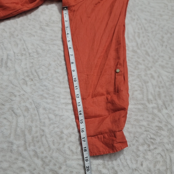 Tahari  Roll-Tab Sleeve Button Down Tunic Top Women’s Size 3X 100%Linen Orange - Picture 11 of 16